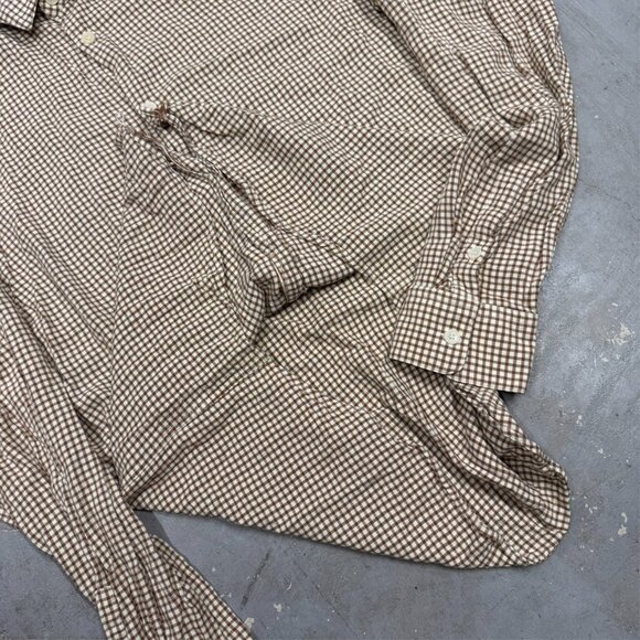 Sandro Paris Womens Dress Shirt 100% Viscose Check Long Sleeve Brown Large - Picture 7 of 9